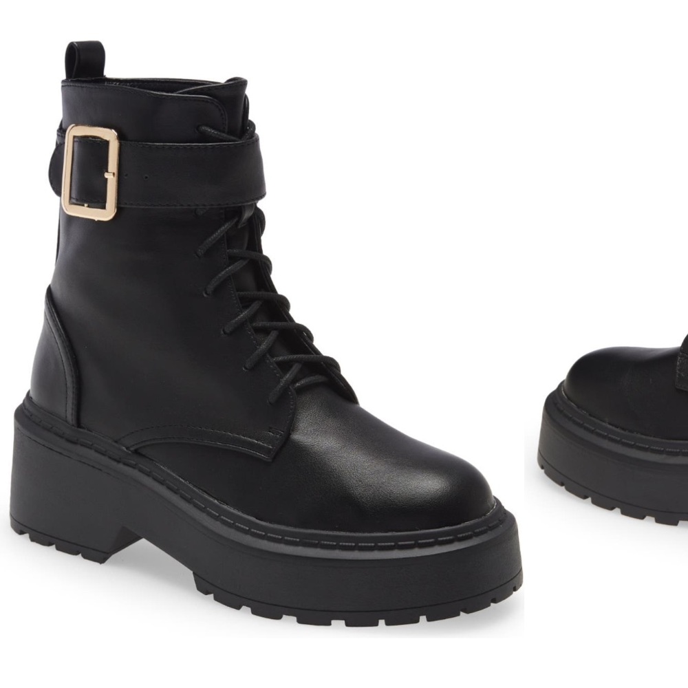 Billini Lace Up Platform Booties with Gold Buckle Size 7